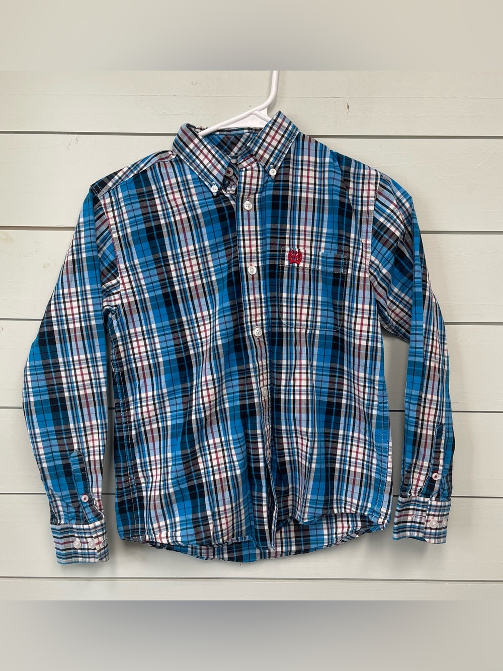 Cinch blue full button plaid shirt youth size 10